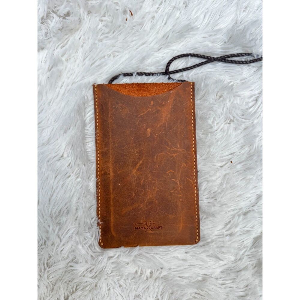 Handcrafted Maya Craft Genuine Leather Crossbody Phone Pouch Bag
